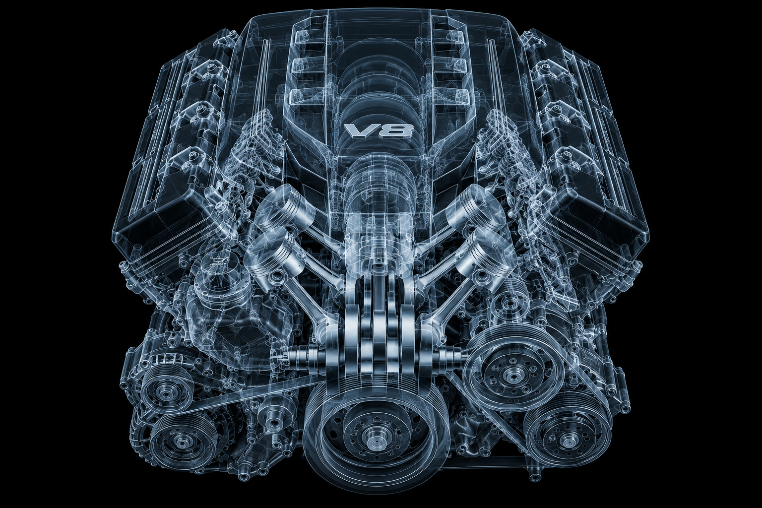 Motor V8 em raio-X — vista interna